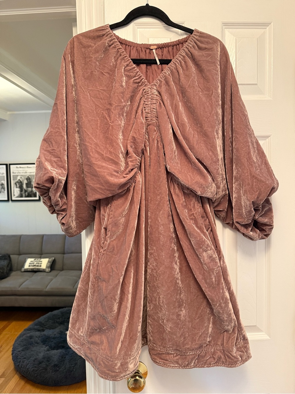 Free People Velvet Gathered Front Tunic Dress - Mauve